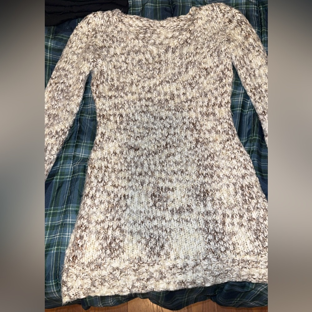 Cozy Knit Women's Sweater Dress - Cream and Brown